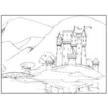 Dibujo de Castillo en una colina junto al lago para colorear