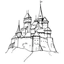 Dibujo de Castillo situado sobre una colina rocosa para colorear