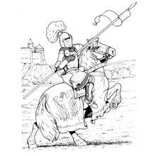 Dibujo de Caballero cabalgando cerca de un castillo para colorear