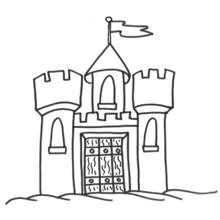 Dibujo de Castillo con tres torres y una bandera para colorear