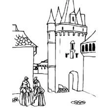 Dibujo de Castillo con dos damas medievales para colorear