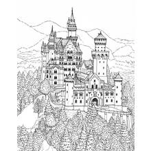 Dibujo de Castillo majestuoso sobre una colina montañosa para colorear