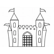 Dibujo de Castillo con cuatro torres y banderas para colorear