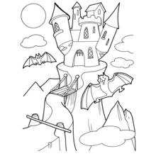 Dibujo de Castillo en un pico rocoso con murciélagos para colorear