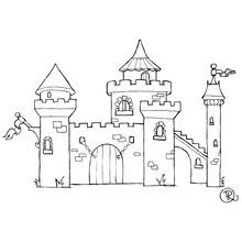 Dibujo de Castillo con puerta colgada de cadenas para colorear