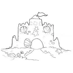 Dibujo de Castillo de arena decorado con conchas y estrellas de mar para colorear