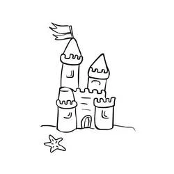 Dibujo de Castillo de arena con torres y bandera para colorear