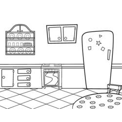 Dibujo de Cocina con refrigerador y cocina de gas para colorear