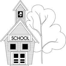 Dibujo de Pequeña escuela junto a un árbol para colorear