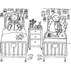 Dibujo de Dos niños en camas de hospital para colorear