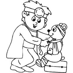 Dibujo de Pequeño doctor examinando a un osito paciente para colorear