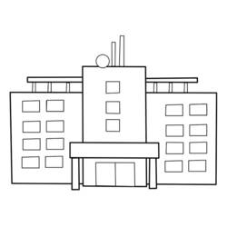 Dibujo de Hospital con torre central y dos alas para colorear