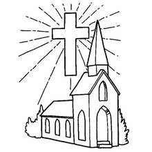 Dibujo de Iglesia con cruz radiante de luz para colorear Dibujo de Iglesia con cruz radiante de luz para colorear