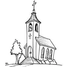 Dibujo de Iglesia con un alto campanario y una cruz para colorear Dibujo de Iglesia con un alto campanario y una cruz para colorear