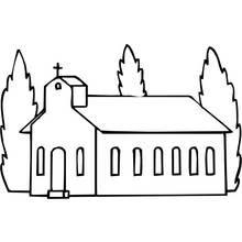 Dibujo de Iglesia rodeada de árboles para colorear Dibujo de Iglesia rodeada de árboles para colorear