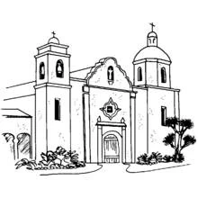 Dibujo de Iglesia con dos torres y fachada de misión para colorear Dibujo de Iglesia con dos torres y fachada de misión para colorear