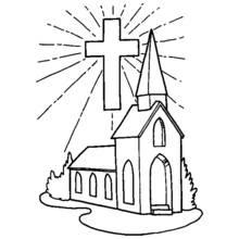 Dibujo de Iglesia con una cruz radiante para colorear Dibujo de Iglesia con una cruz radiante para colorear