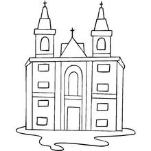 Dibujo de Iglesia con dos torres y portal arqueado para colorear Dibujo de Iglesia con dos torres y portal arqueado para colorear
