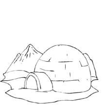Dibujo de Iglú con montaña de fondo para colorear
