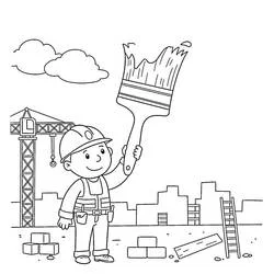 Dibujo de Obrero de obras sosteniendo un pincel gigante para colorear
