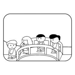 Dibujo de Puente con cuatro niños para colorear
