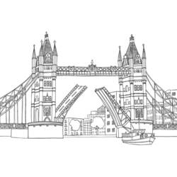 Dibujo de Puente con sus torres abiertas sobre el río para colorear