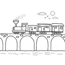 Dibujo de Tren cruzando un puente de piedra para colorear