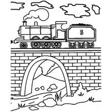 Dibujo de Tren de vapor cruzando un puente para colorear