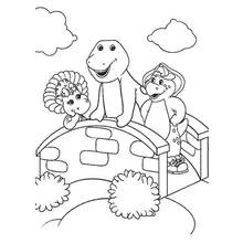 Dibujo de Barney y sus amigos sobre un puente para colorear