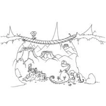 Dibujo de Puente sobre un valle con mono pirata y dragones para colorear