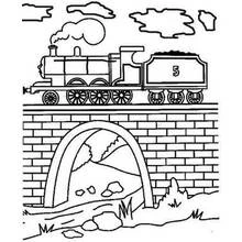 Dibujo de Tren de vapor cruzando un puente de ladrillos para colorear