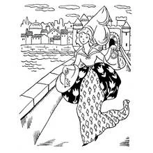 Dibujo de Princesa medieval cruzando un puente para colorear