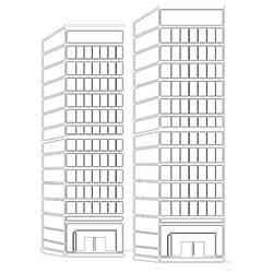 Dibujo de Dos torres de oficinas con techo redondeado y columnas para colorear