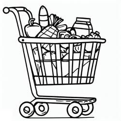 Dibujo de Carrito de la tienda de comestibles lleno de compras para colorear