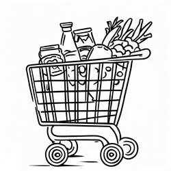 Dibujo de Carrito de tienda de comestibles lleno para colorear