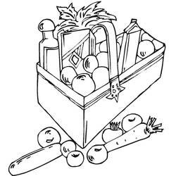 Dibujo de Cesta de la tienda de comestibles llena de frutas y verduras para colorear