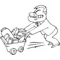 Dibujo de Hombre empujando un carrito lleno de comestibles para colorear