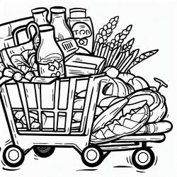 Dibujo de Carrito de tienda de comestibles lleno de comida para colorear
