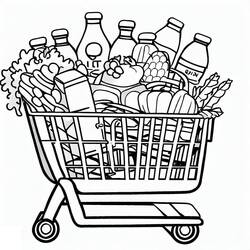 Dibujo de Carrito lleno de compras de tienda de comestibles para colorear