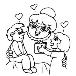 Dibujo de Abuela entregando un regalo a sus nietos para colorear