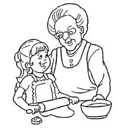 Dibujo de Abuela horneando galletas con su nieta para colorear