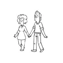 Dibujo de Abuelos caminando de la mano para colorear
