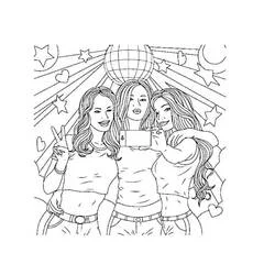 Dibujo de Tres amigas haciéndose una selfie juntas para colorear
