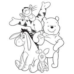 Dibujo de Winnie the Pooh con Tigger, Igor y Piglet para colorear