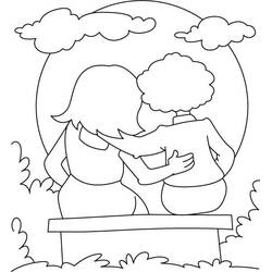 Dibujo de Dos amigos sentados en un banco para colorear
