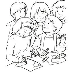 Dibujo de Amigos dibujando juntos en la escuela para colorear