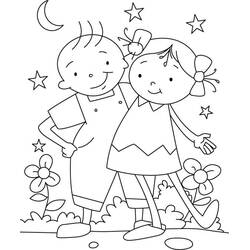 Dibujo de Dos amigos paseando bajo las estrellas para colorear