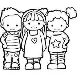 Dibujo de Tres amigos juntos sonriendo para colorear