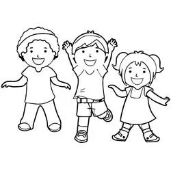 Dibujo de Tres niños jugando juntos para colorear