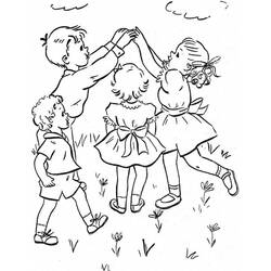 Dibujo de Niños jugando en corro de amistad para colorear